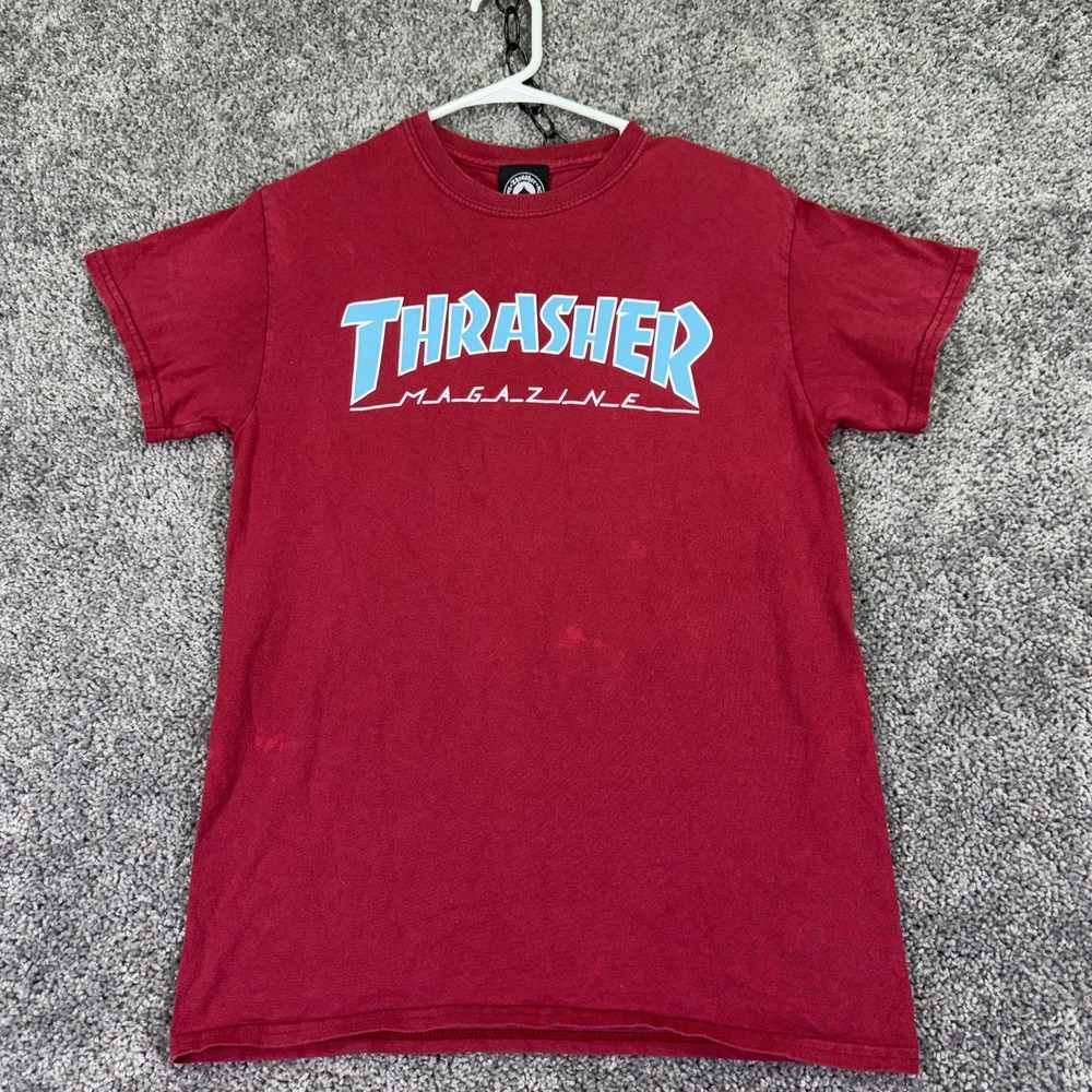Thrasher Shirt Mens Small Red Thrasher Magazine Logo Graphic Tee Skateboarding